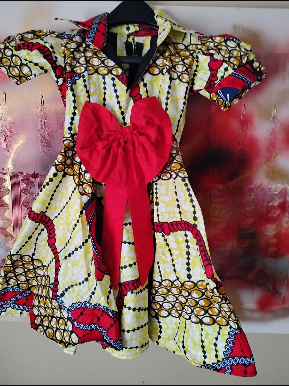 Bright African Print Dress with Red Bow